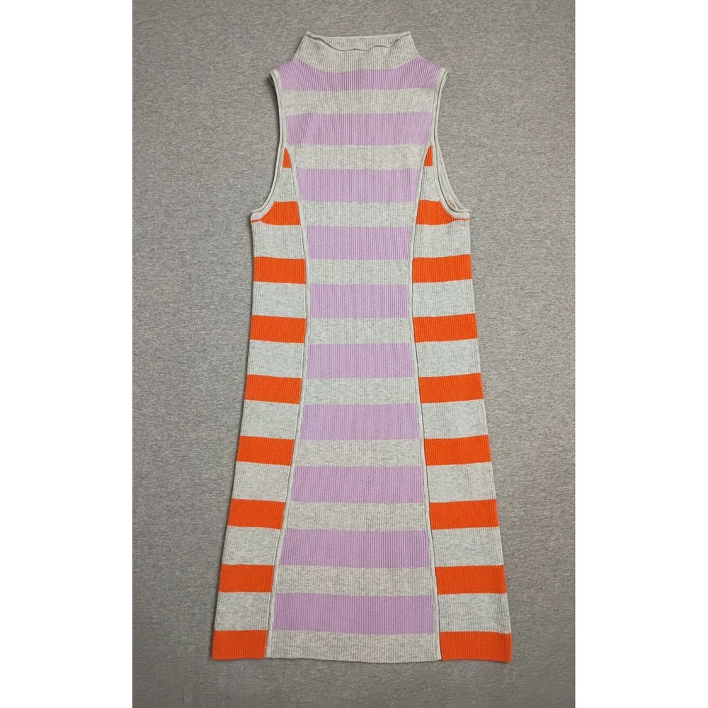Daily Practice by Anthropologie Stripe Ribbed Mock Mini Dress M Orange Purple